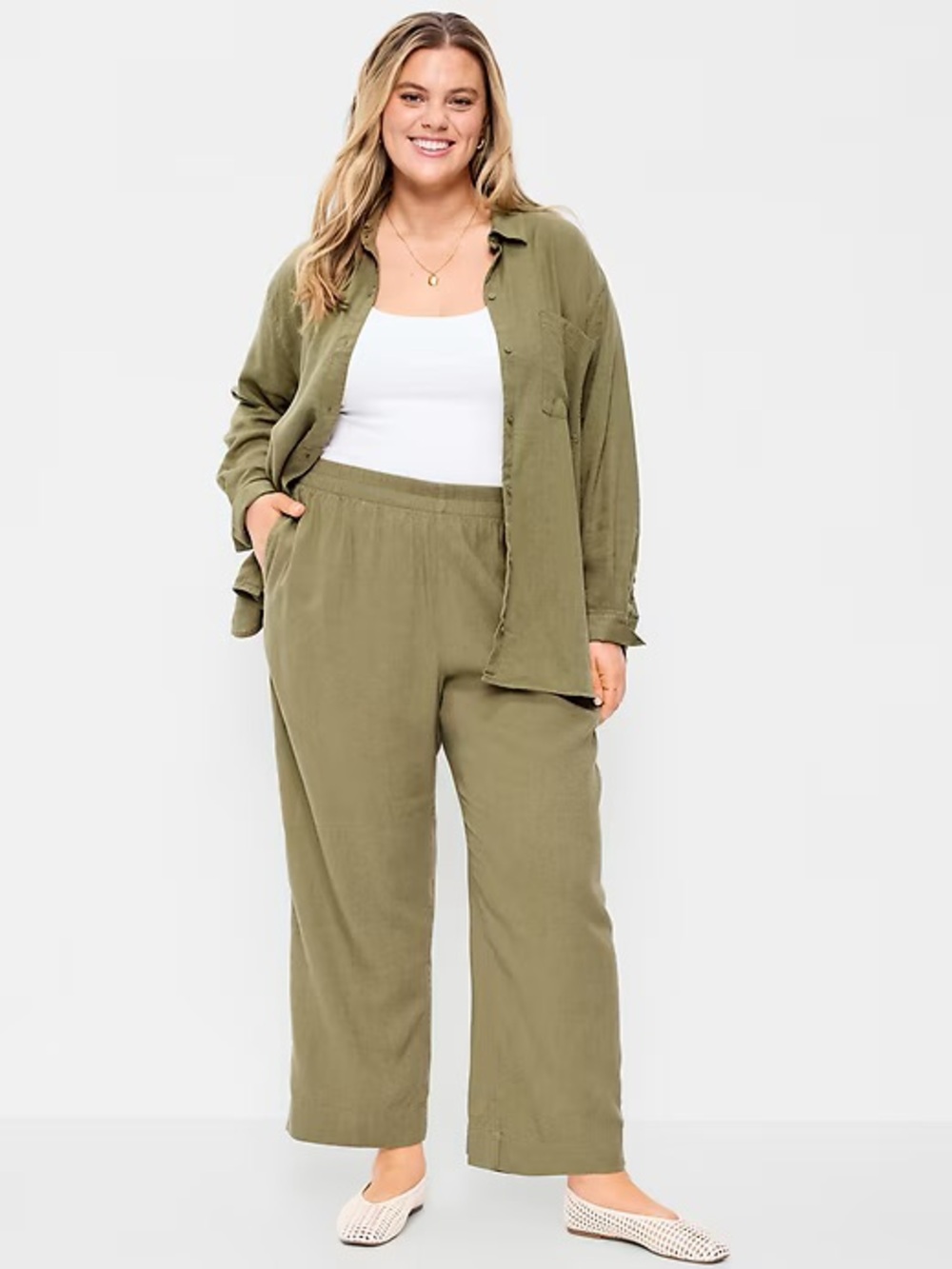 Old Navy High-Waisted Linen-Blend Wide-Leg Pants NWOT Large Tall - Picture 7 of 8